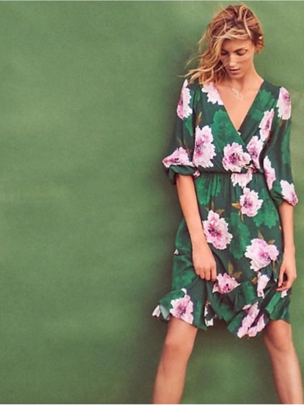 Anthro Tracey Reese Green Floral Wrap Dress